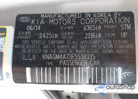 2015 Kia Optima Lx from USA, damaged, VIN KNAGM4A73F5538335